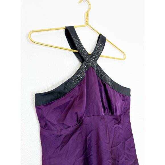 Vintage Y2K Cache Purple Silk Beaded Asymmetric Hem Top Size Medium Satin - Picture 3 of 8